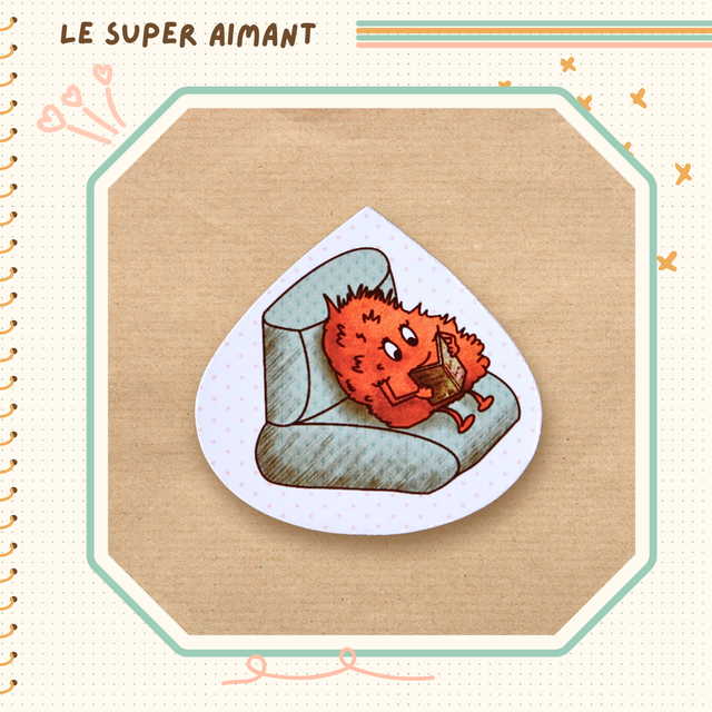 Un super aimant momote lectrice fond blanc à pois rose