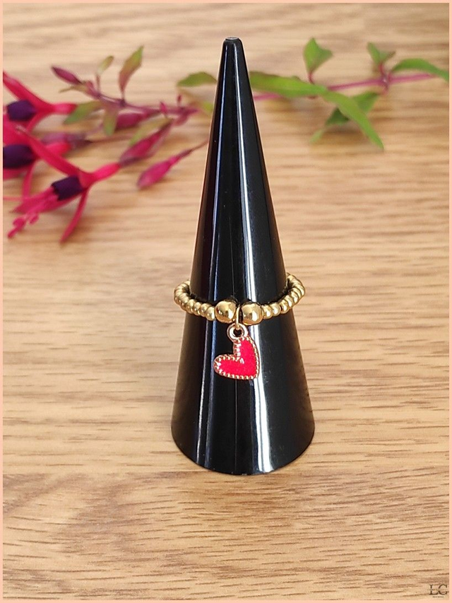 Bague élastique, perle de rocaille, avec breloque