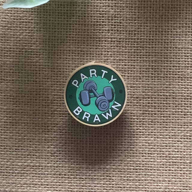 Wooden Pin Badge - Party Brawn