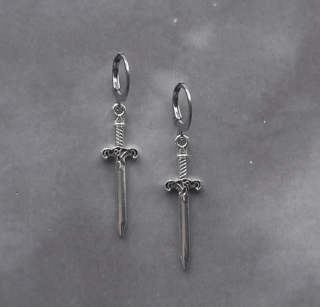 Patterned Sword Hoop Earrings - Small 