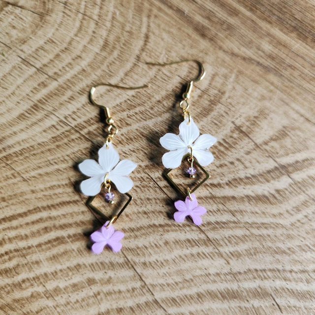 Boucles d'oreilles Cléor Blanc et Lila