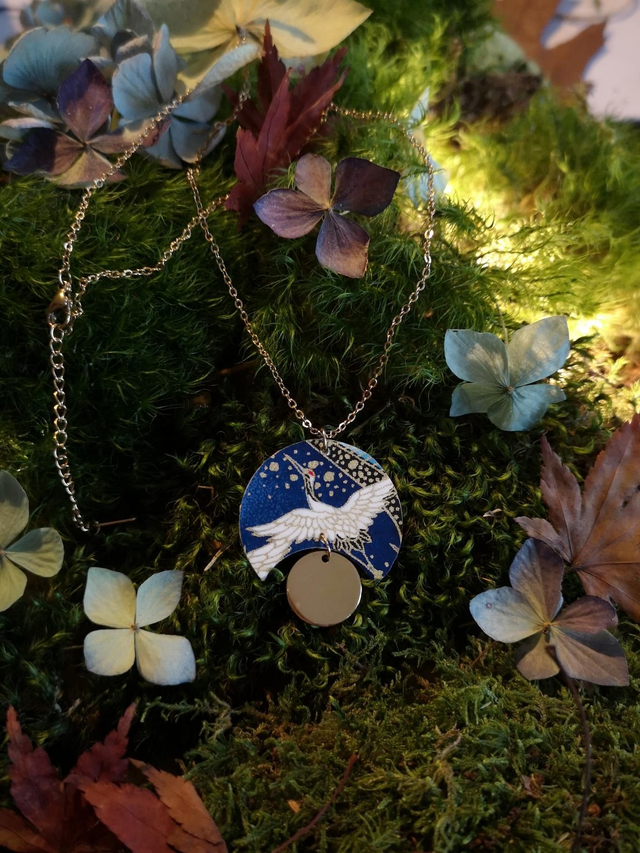 Collier - papier washi - vol de grue - chaîne - La&amp;Titia 