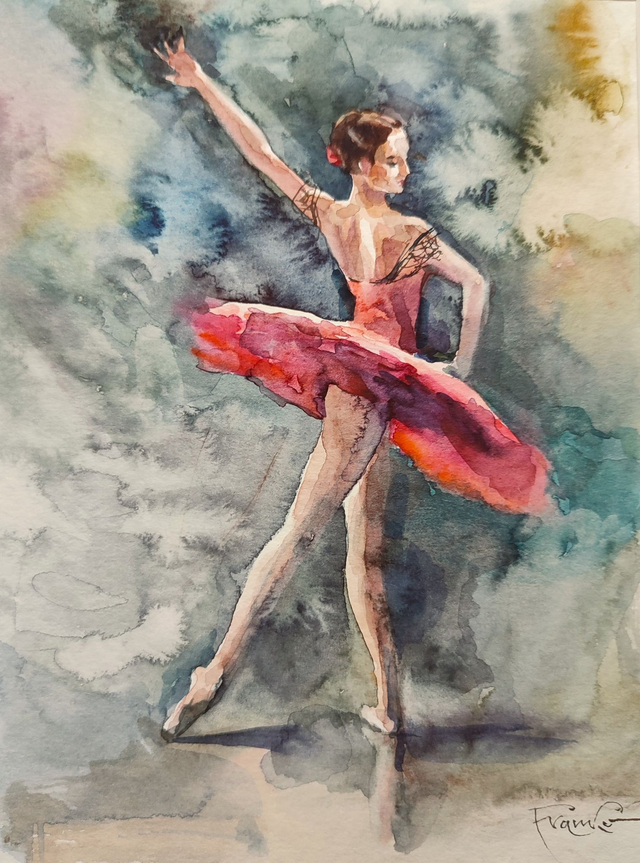 Baletnica, 35x28 (24x18 w świetle passe-partout) akwarela