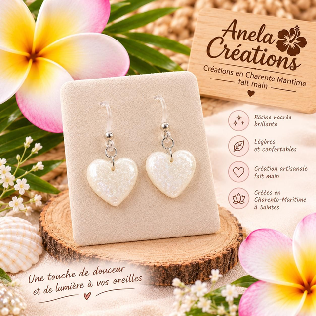 Boucles d’oreilles Cœurs en résine nacrée ✨
