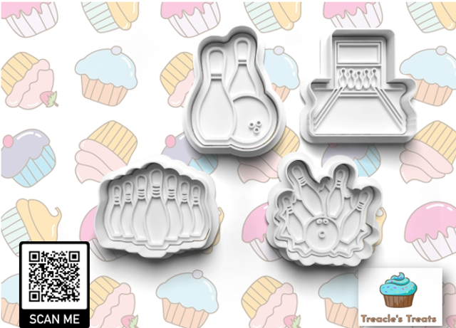 10 Pin bowling Theme Fondant/cookie stamps with cutters 