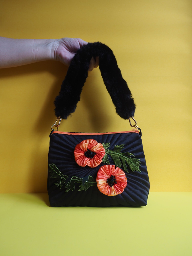 Orange Poppy Black Mini Sweetheart Handbag 
