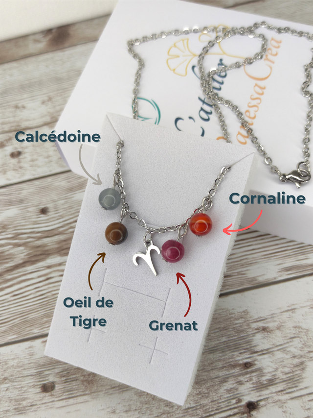 Collier Astro &quot;Bélier&quot; pierres naturelles