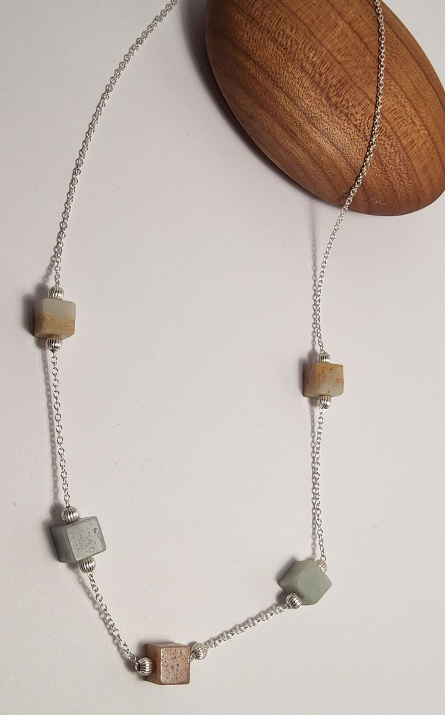 Amazonite cubes on silver necklace 