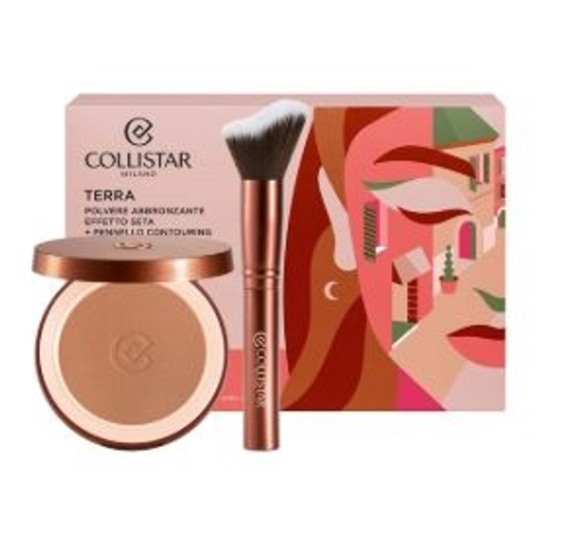Zestaw Collistar Terra Silk Effect Bronzing Powder 4,4 Hawaii Matte + Contouring Brush