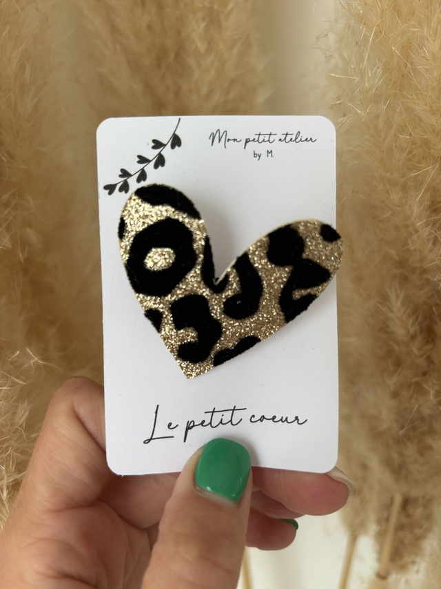 Broche - Coeur léopard pailleté biscornu 