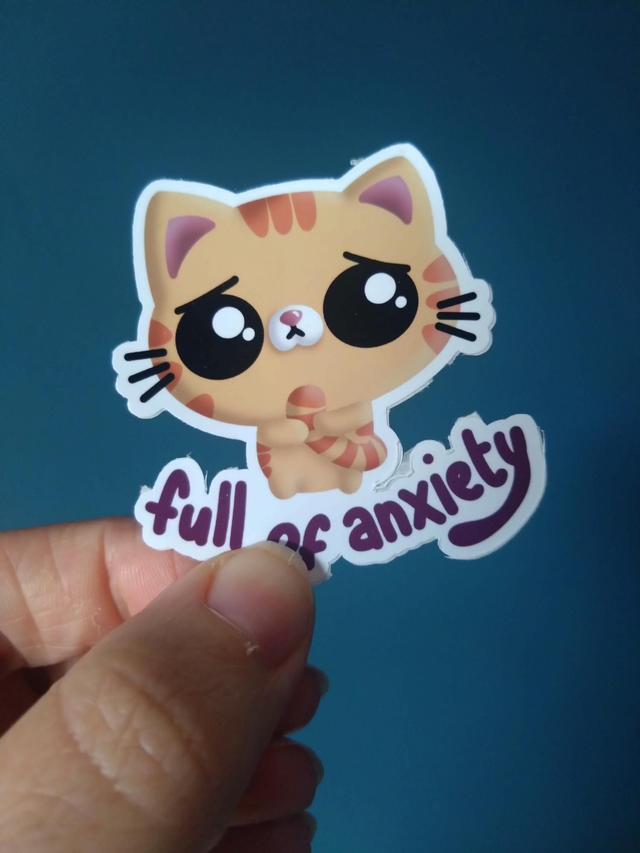 Anxiety cat die cut vinyl sticker 