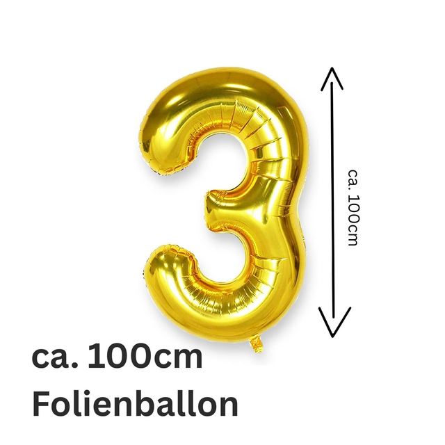 Folienballon GOLD, 100cm Zahl 3