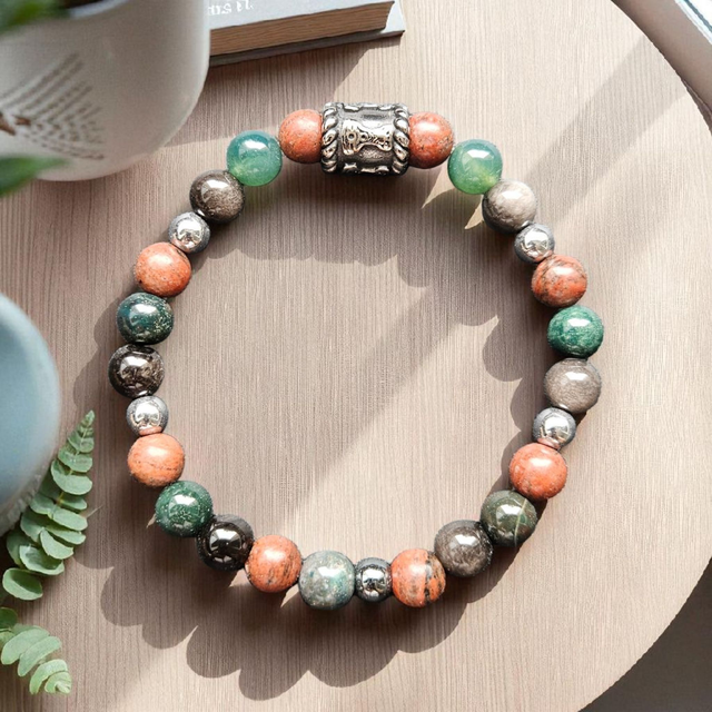 Bracelet Homme "Dieu THOR" : Obsidienne Argentée, Agate Mousse & Jaspe Rouge