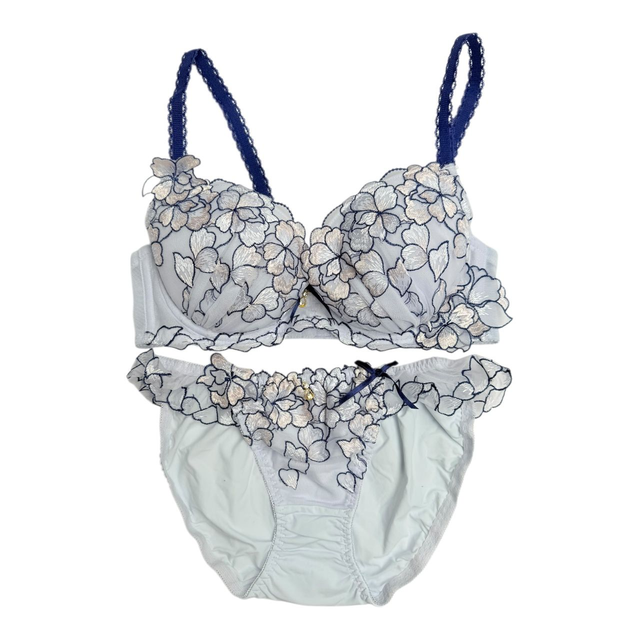 Blue floral Japanese Bra + Underwear Set UK 32C  