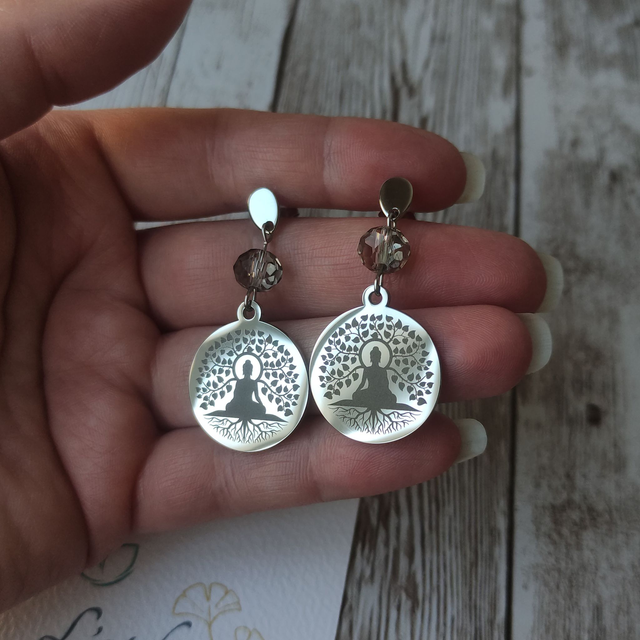 Boucles d&#039;oreilles &quot;Bouddha&quot; arbre de vie argenté