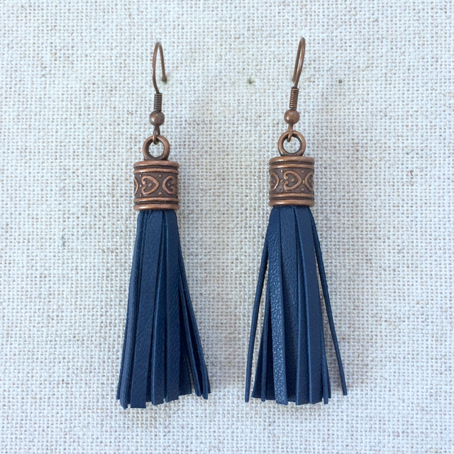 Boucles d’oreilles « Cavatina » cuivrées, cuir bleu foncé
