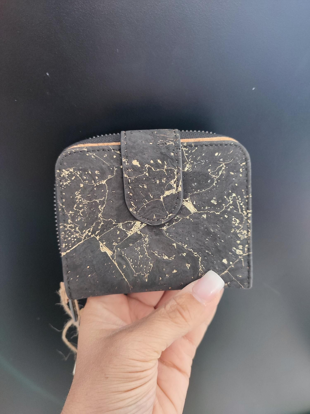 Petit Portefeuille cork noir pailleté