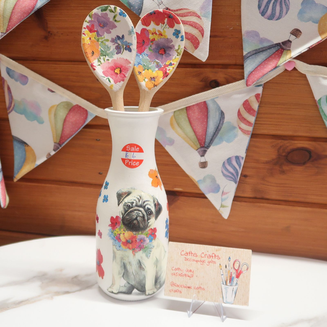 SALE! Decoupage Carafe &amp; Wooden Spoon Set