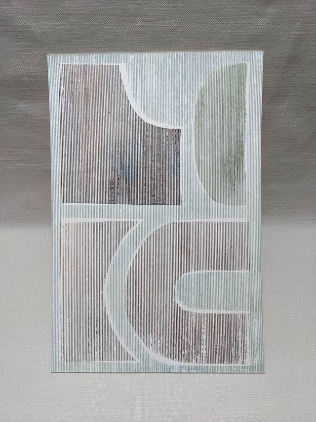 PAPER GEOMETRY (II) Mono Screen Print on Corrugated Card w/ Copper, Avocado, Indigo & Oak Gall Inks