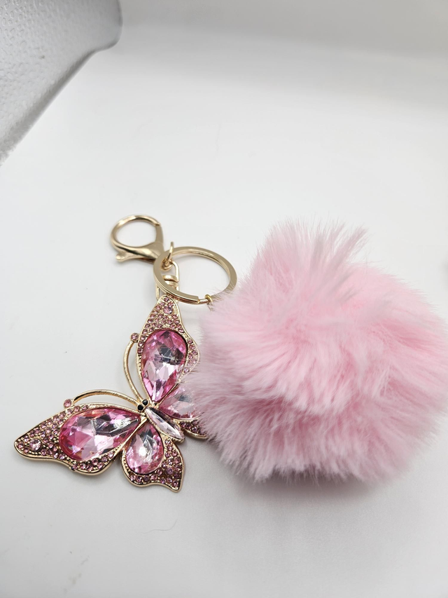 Porte clefs papillon rose 