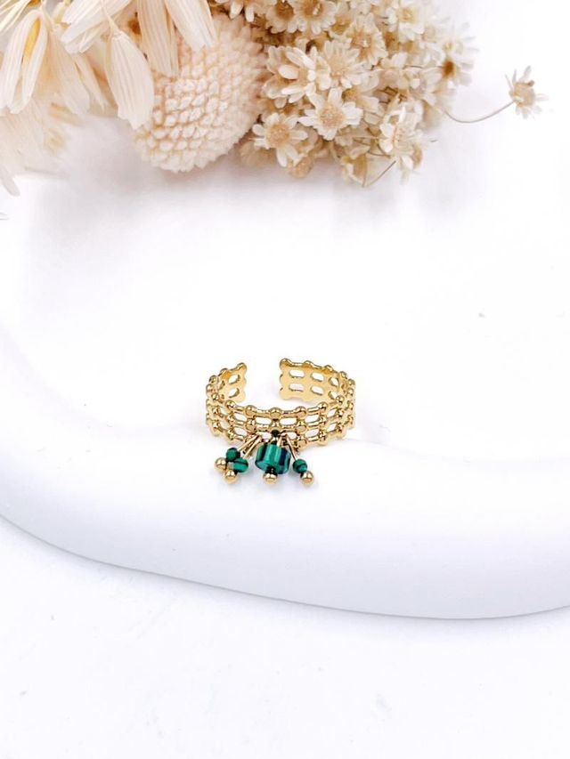 Bague ajustable pierre verte