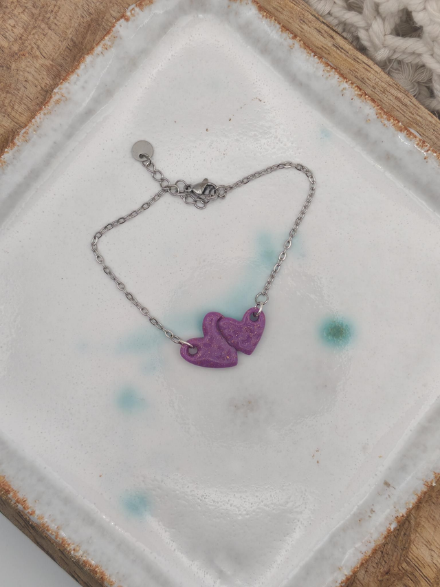 A Bracelet argenté duo cœur Violet 