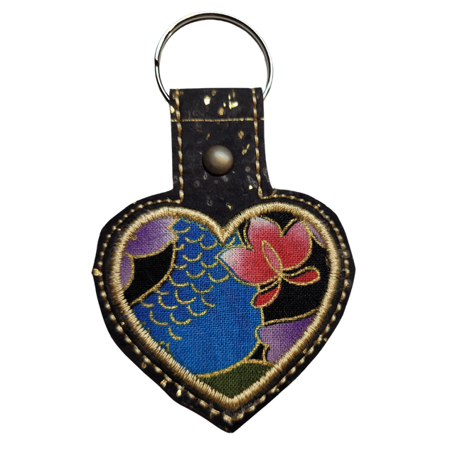 Porte clés cœur en liège et tissus Japonais