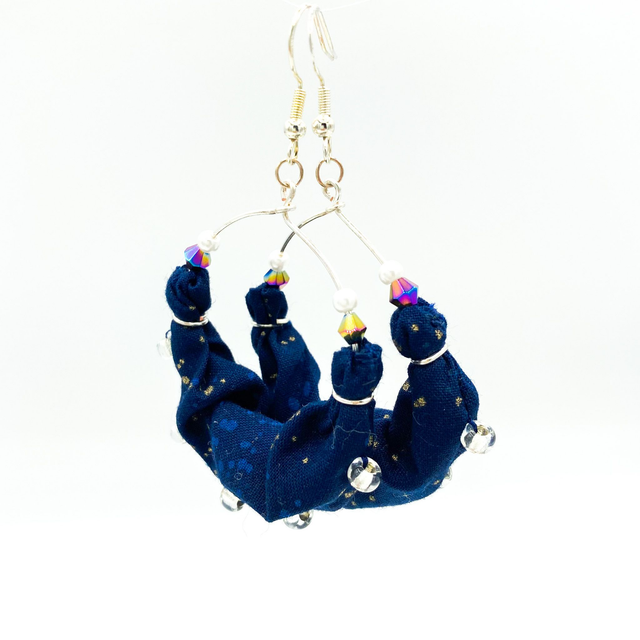 Scrunchie Hoop Earrings with Solid Silver Hooks - Navy Metallic Gold Speckle