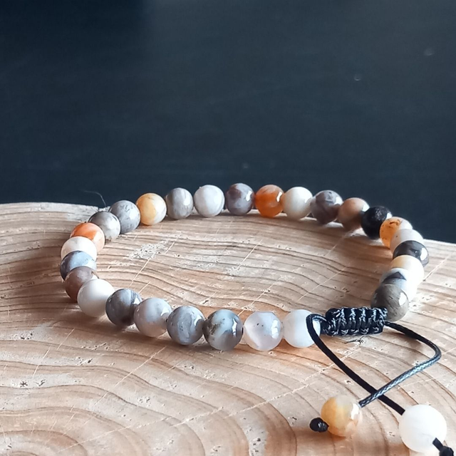 Bracelet ajustable en Agate feuille de bambou