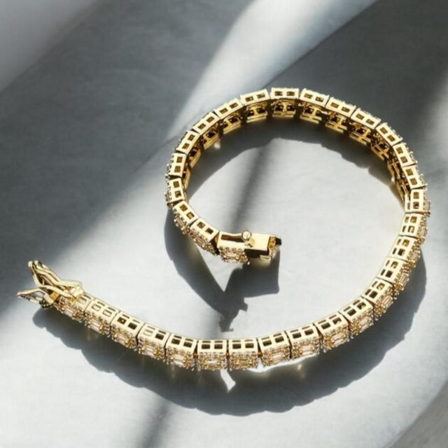 Bracelet Hip-Hop en Zircon Cubique Carré et Plaqué Or 18K - Homme