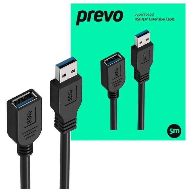 Prevo USBM-USBF-5M-3.0 USB Cable USB 3.2 Gen 1 (3.1 Gen 1) USB A Black