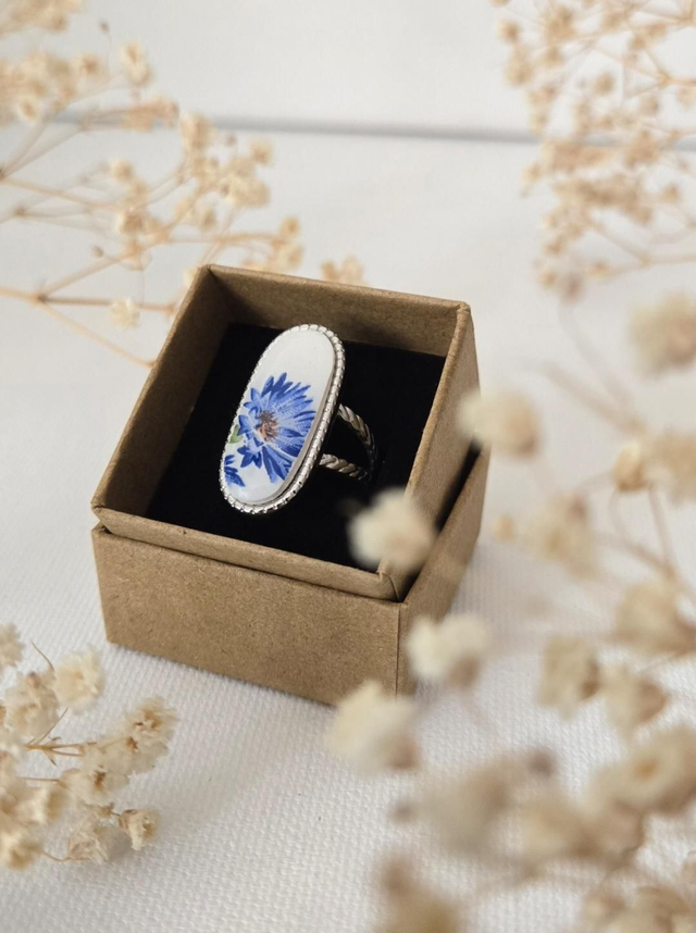 Bague - faience de Salins-les-Bains - acier inoxydable doré 