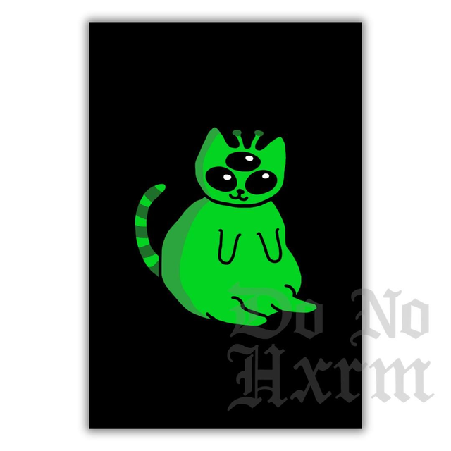 Green Alien Cat Art Print (6x4)