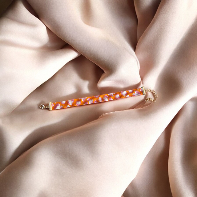 Bracelet léopard tons rose et orange