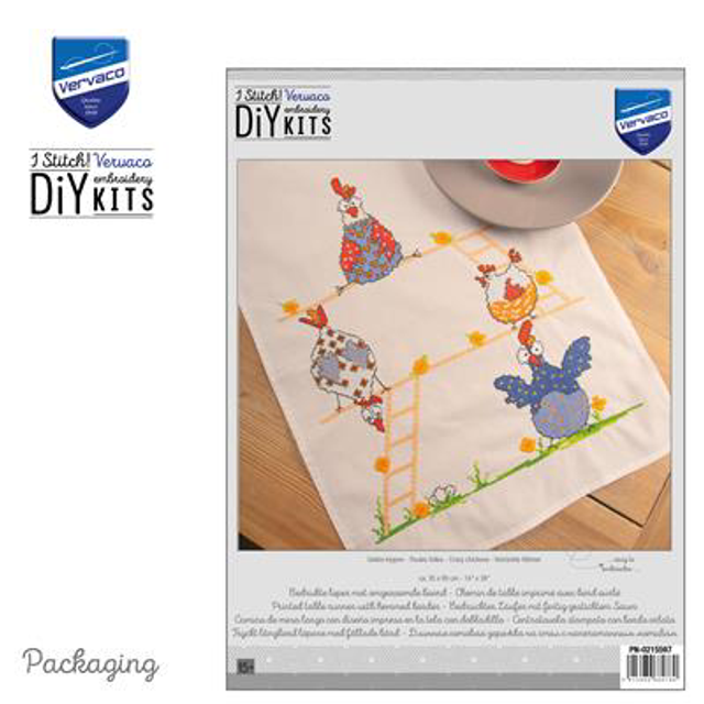 Vervaco Crazy Chickens Placemats Set of 2 Printed Cross Stitch Kit