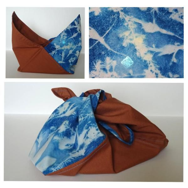 Bento bag 'Fuchsia', original cyanotype on fabric