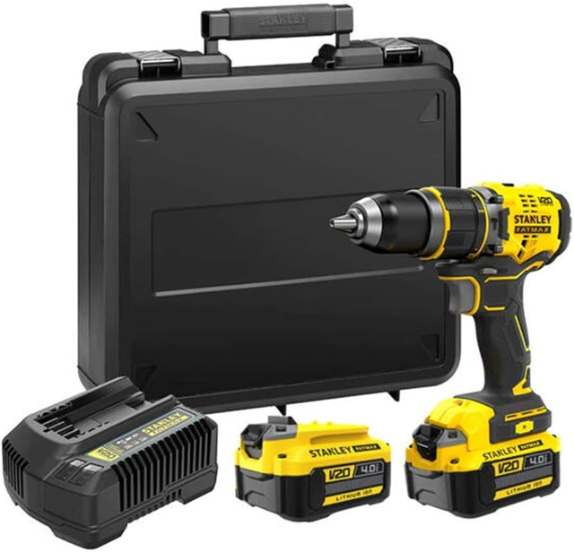 TALADRO PERCUTOR BRUSHLESS V20 LI-ION 18V CON 2 BATERÍAS 4AH, CARGADOR 2A Y MALETÍN