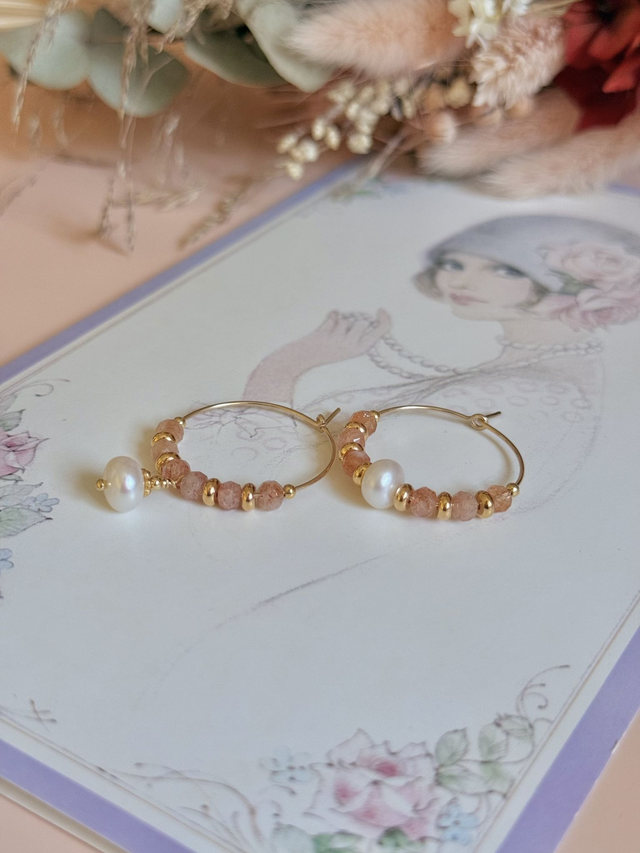 Créoles Heliolite (pierre du soleil), Perles Philippines, Collection &quot;Envoûtante&quot;  