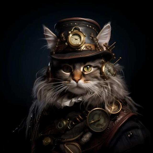Panneau Chat steampunk  en Polyester - 40x40cm 
