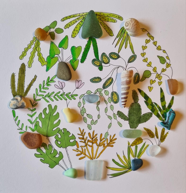 Large framed picture - 'botanicals'. Frame size 18cm x 18cm.