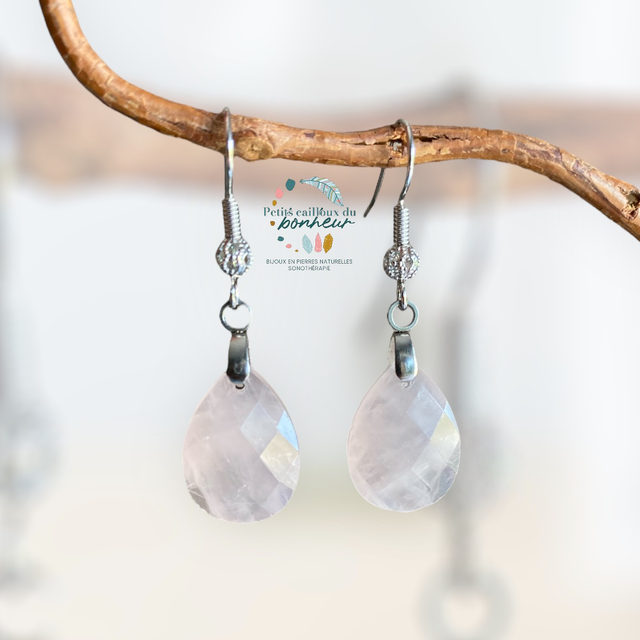 Boucles d’oreilles – Quartz rose tendre 