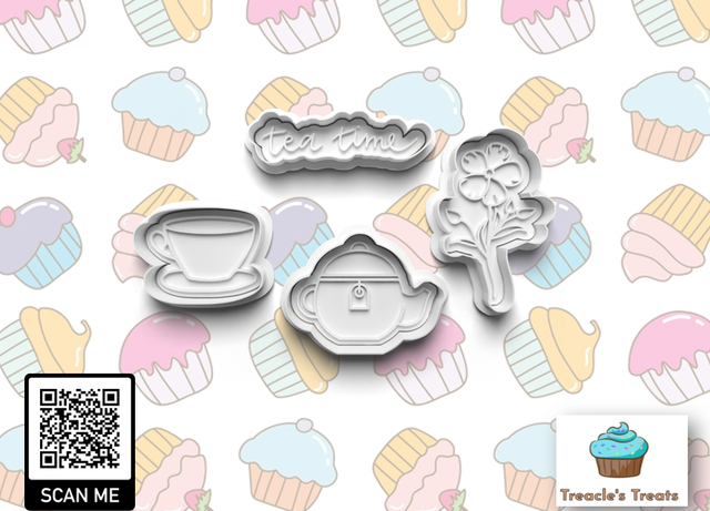 Tea party Theme Fondant/cookie stamps with cutters 