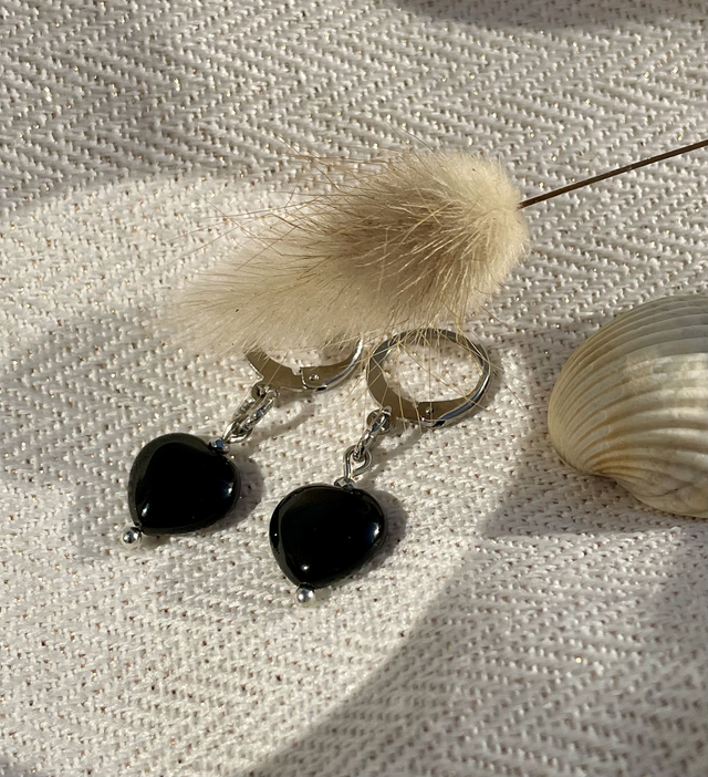 Boucles d’oreilles Cœur Onyx