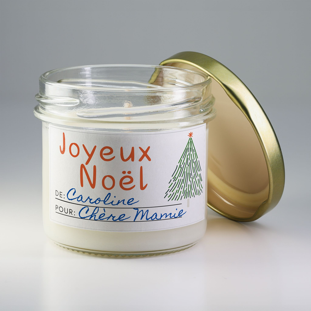 Bougie artisanale parfumée en cire de soja avec étiquette personnalisée - Cadeau pour Noël, Nouvel An, Fêtes de fin d&#039;année, 100g (CJN15)