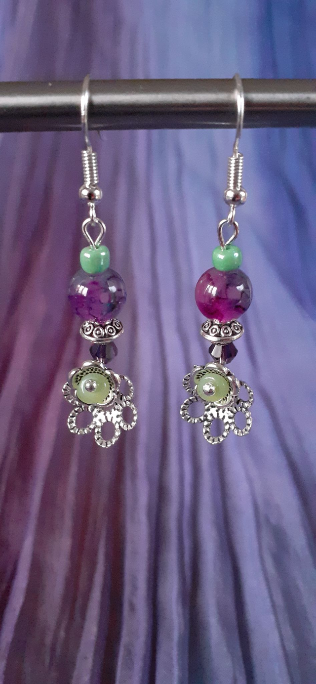 Flore Boucles d'oreilles pendantes violet &amp; vert