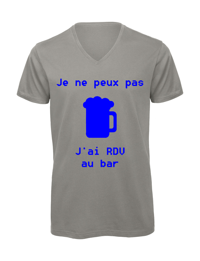 T-shirt homme col v &quot;Je peux pas j&#039;ai encore rdv au bar&quot;