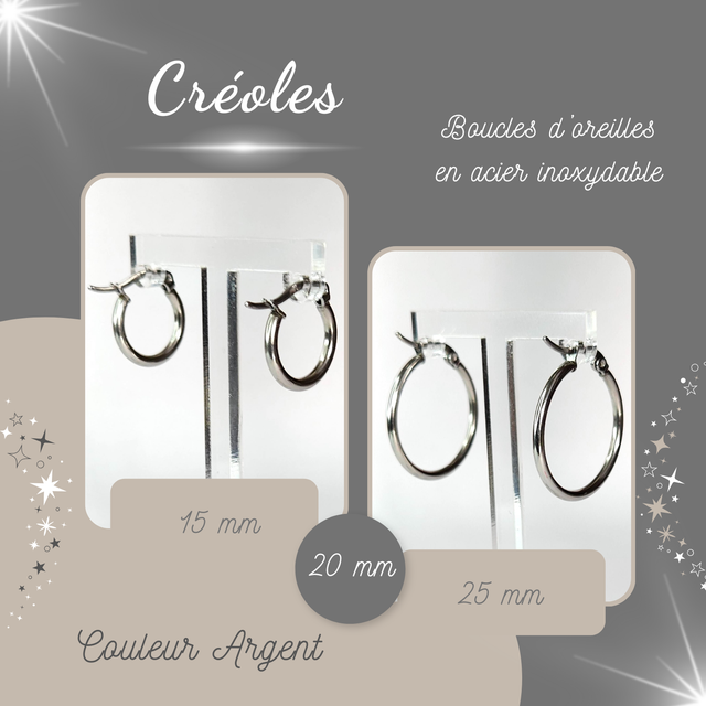 Créoles en acier inoxydable - Diamètre de 15 à 25mm