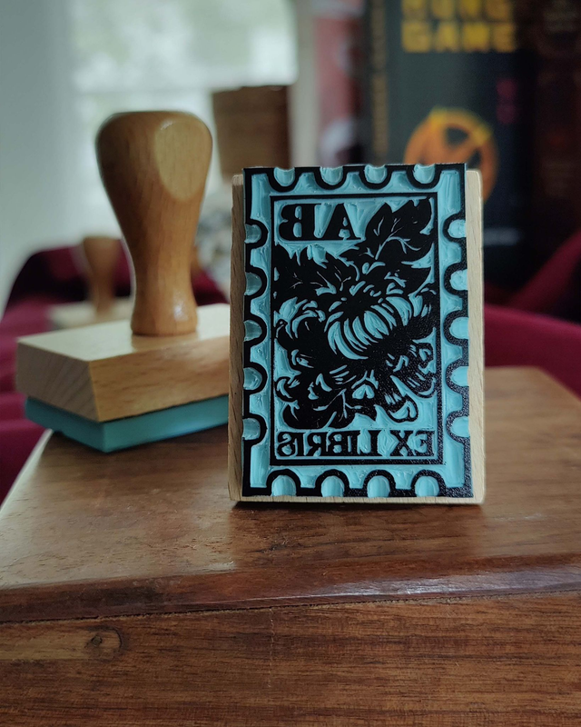 Ex-libris timbre chrysanthème - Tampon personnalisé