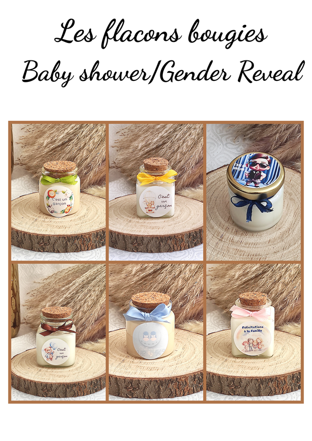 Bougie flacon cadeau invités baby shower / gender reveal