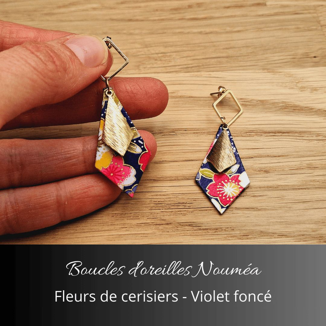 Boucles d'oreilles Nouméa - Violet foncé, fleurs de cerisiers